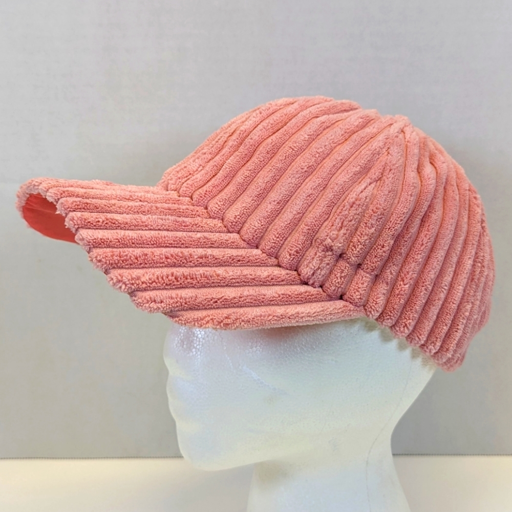 Pink Puffy Corduroy Summer Baseball Style Cap with Velcro Strapback - Billed Hat
